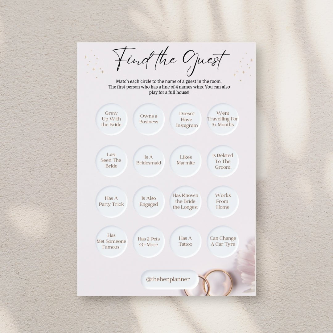 Find The Guest - Bridal Bingo (Free Printable Download!) - The Hen Planner