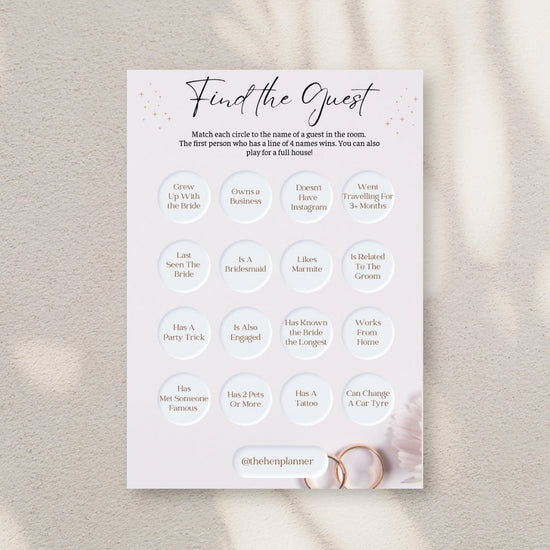 Find The Guest - Bridal Bingo (Free Printable Download!) - The Hen Planner