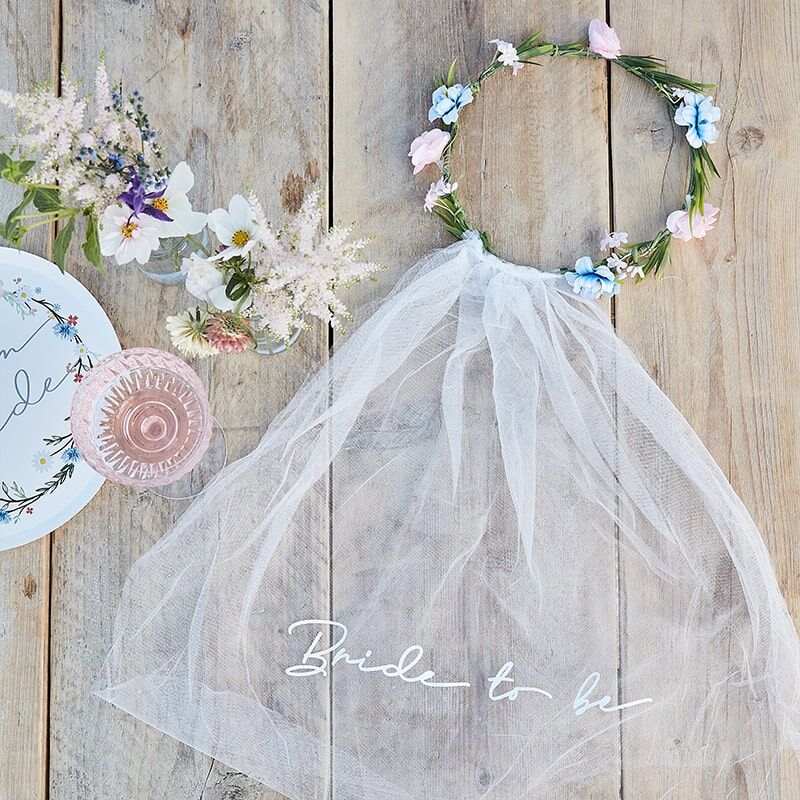 Boho Bride to Be Flower Crown Veil - The Hen Planner