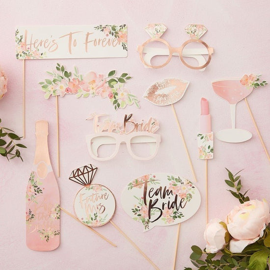 Floral Team Bride Hen Party Photo Props (Pack of 10) - The Hen Planner