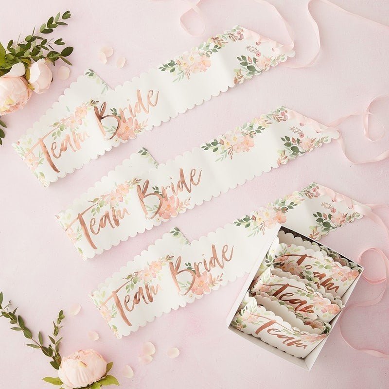 Floral Team Bride Sashes (6 Pack) - The Hen Planner