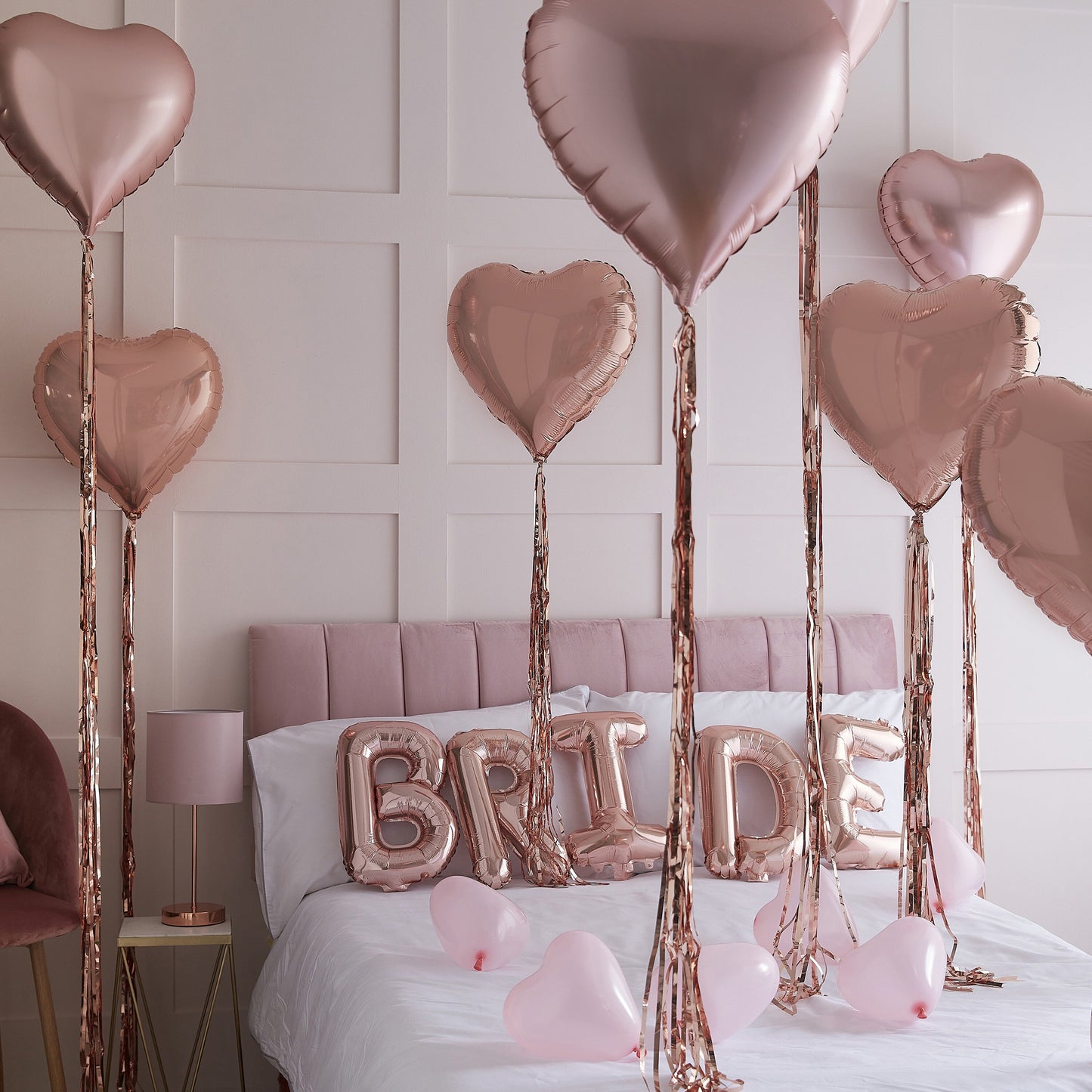 Rose Gold Bride and Heart Balloons Room Decoration Kit - The Hen Planner