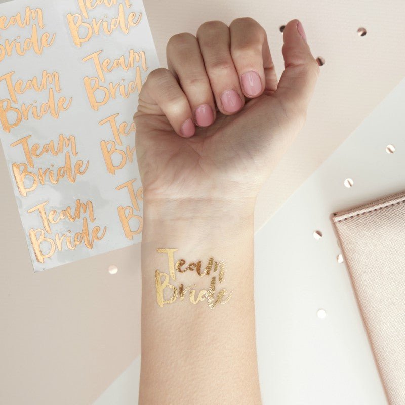 Rose Gold Team Bride Temp Tattoos - The Hen Planner