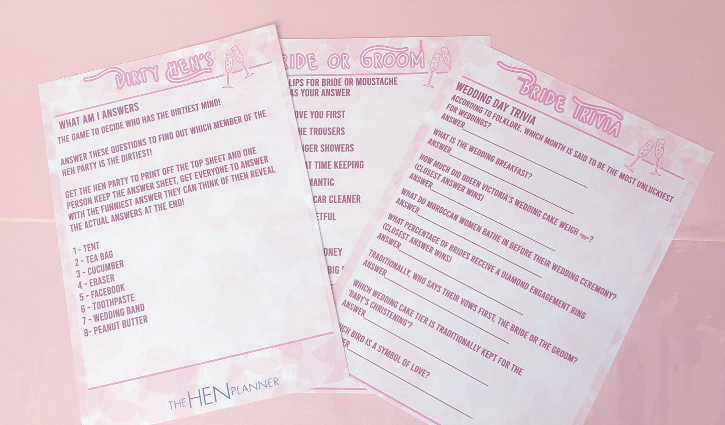 Virtual Hen Games Bundle (Dirty Hen's, Bride Trivia & Bride or Groom) - The Hen Planner