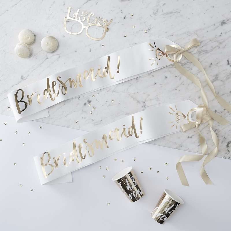White and Gold Bridesmaid Sash - The Hen Planner