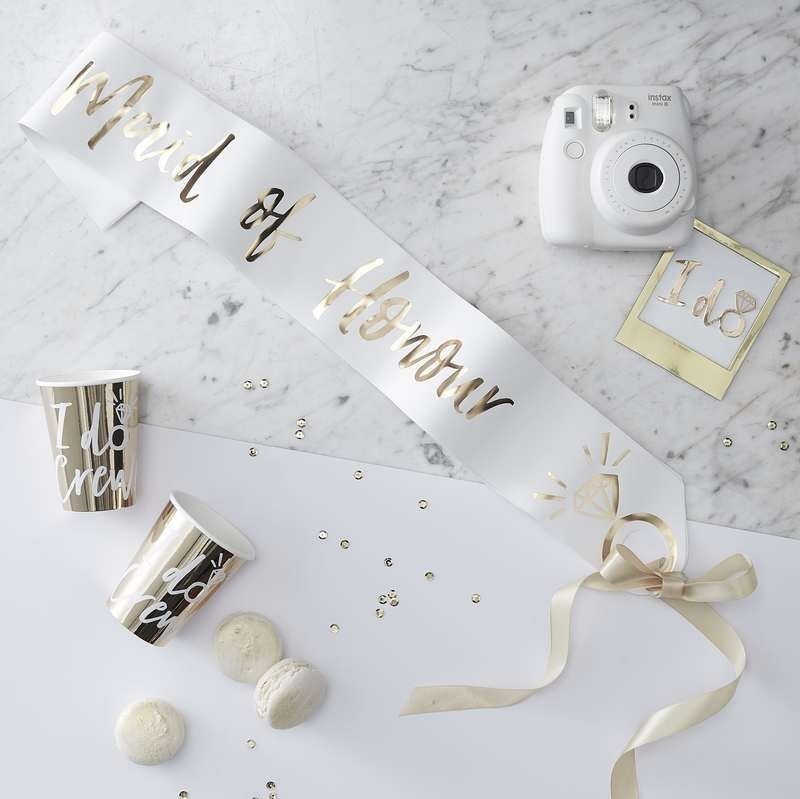 White & Gold Maid of Honour Sash - The Hen Planner