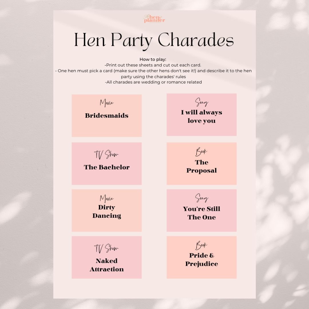 Hen Party Charades - A List Of Ideas & Free Printable Download