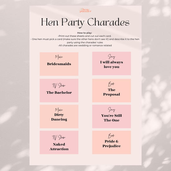 Hen Party Charades - A List Of Ideas & Free Printable Download! - The Hen Planner