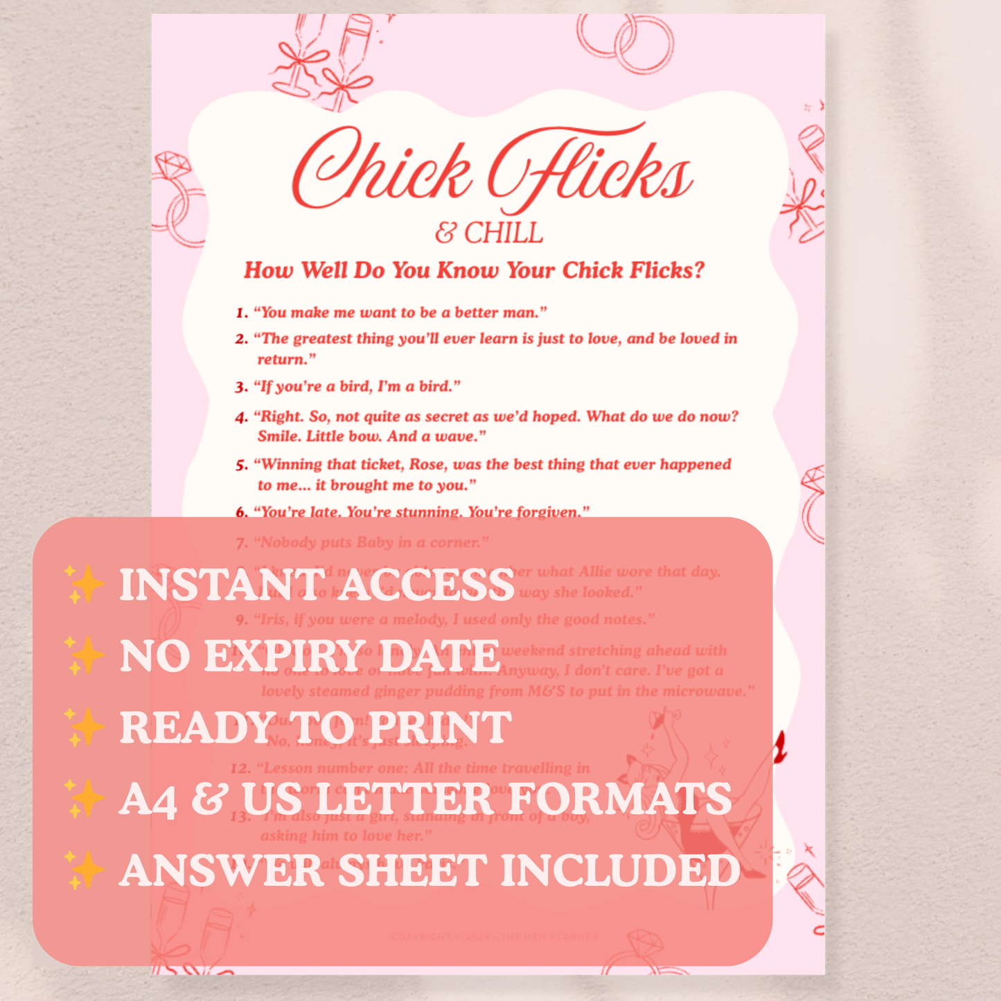 Chick Flicks Hen Party Printable Game