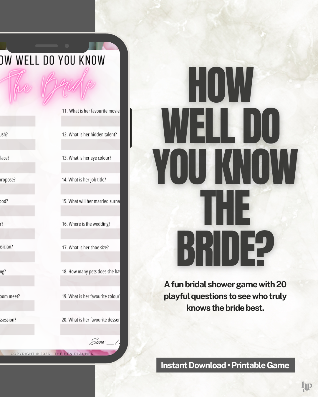 Who Knows The Bride Best? Printable Bridal Shower Game
