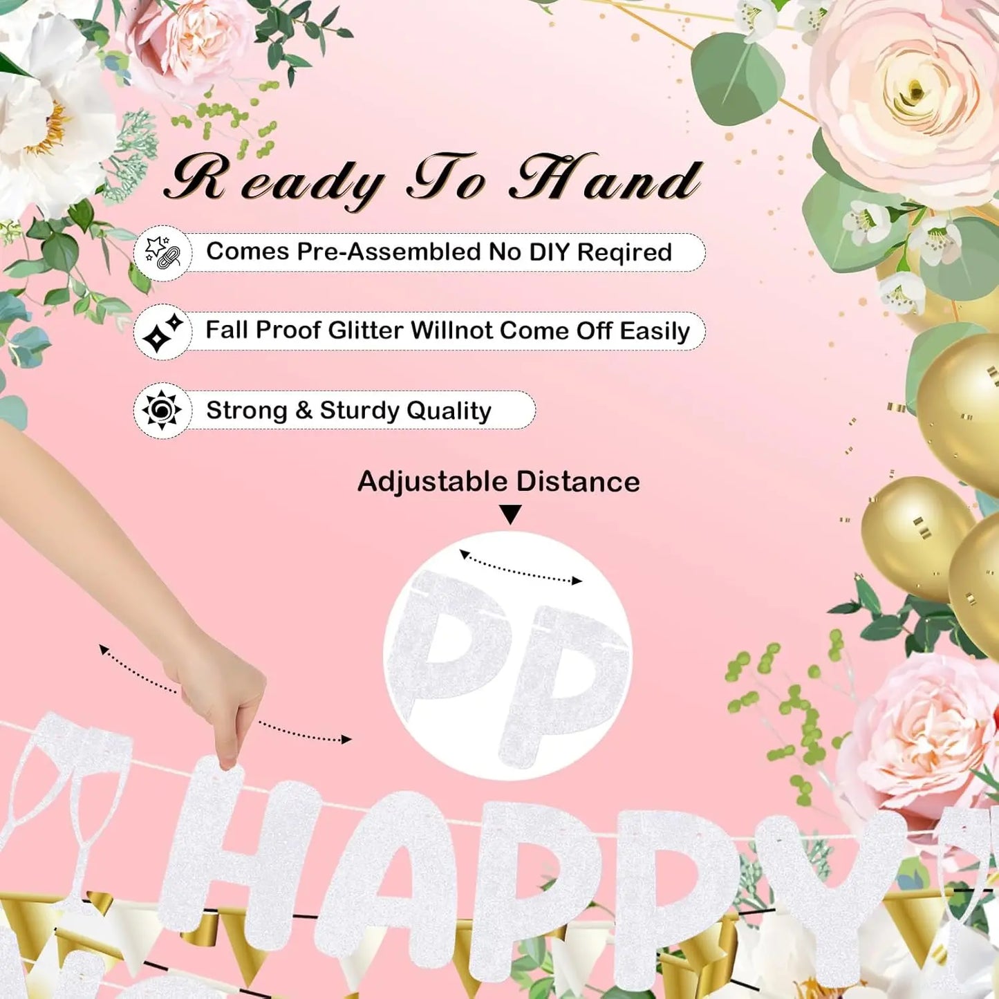 Happy Engagement Banner – Gold or Rose Gold or Silver (or 3-Pack Mix)