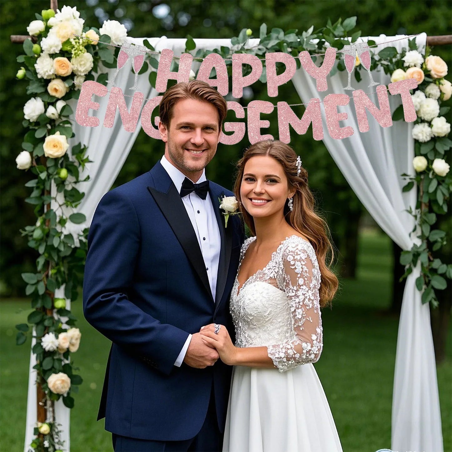 Happy Engagement Banner – Gold or Rose Gold or Silver (or 3-Pack Mix)