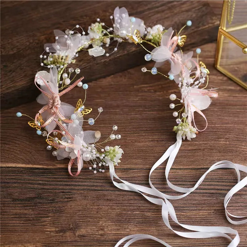 Bride Pearl Crown – Floral Bridal Hair Headband