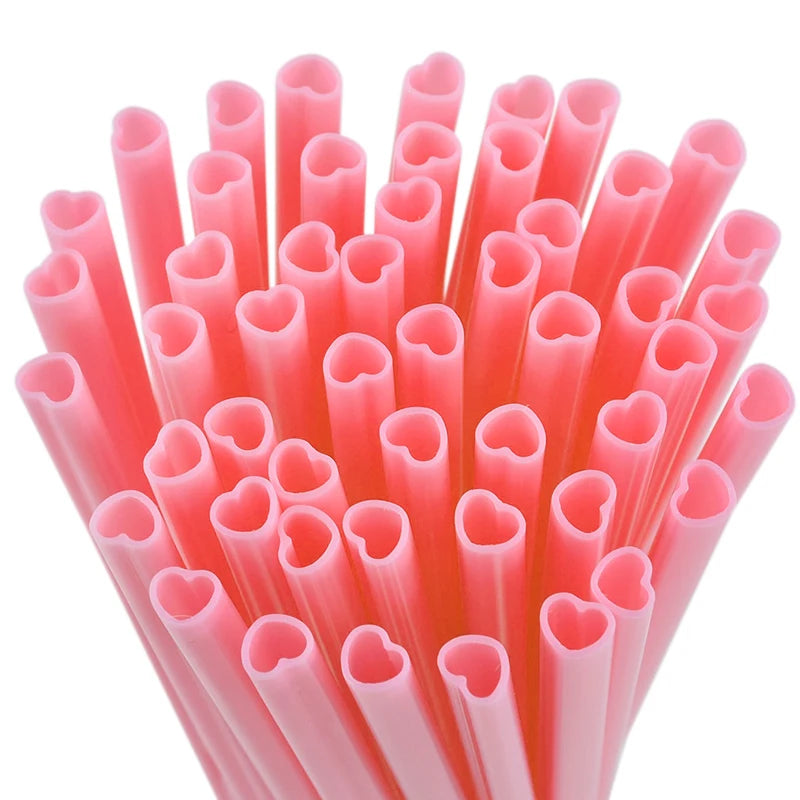 Pink Heart Disposable Straws
