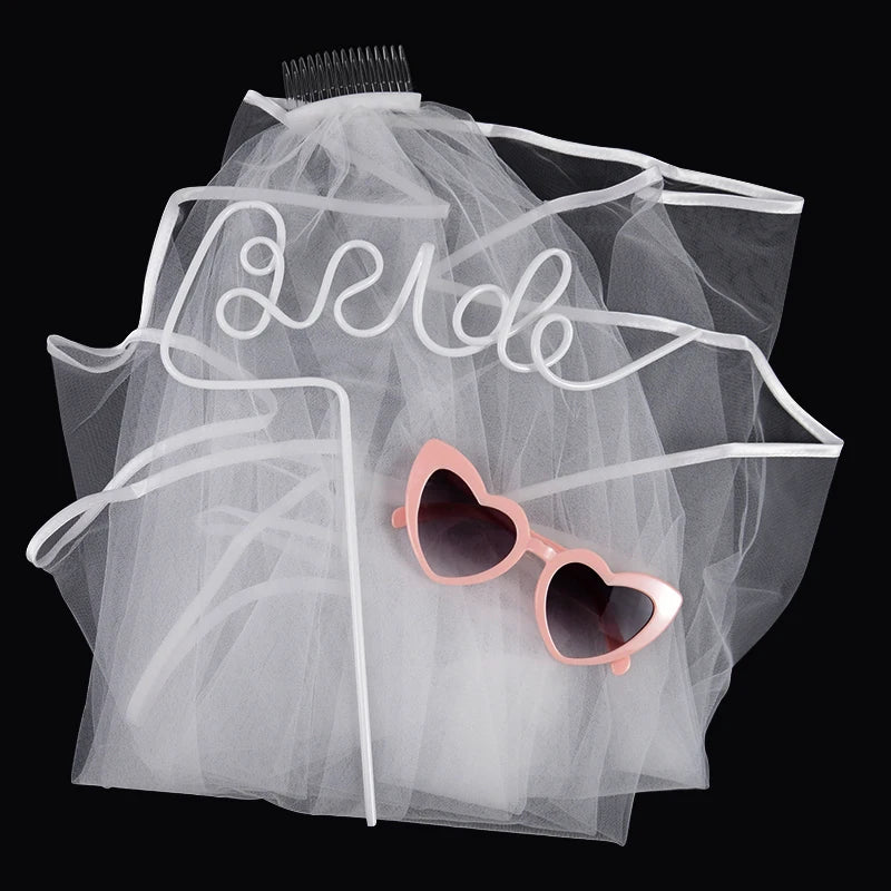 3-Piece Bride Veil, Straw & Sunglasses Set