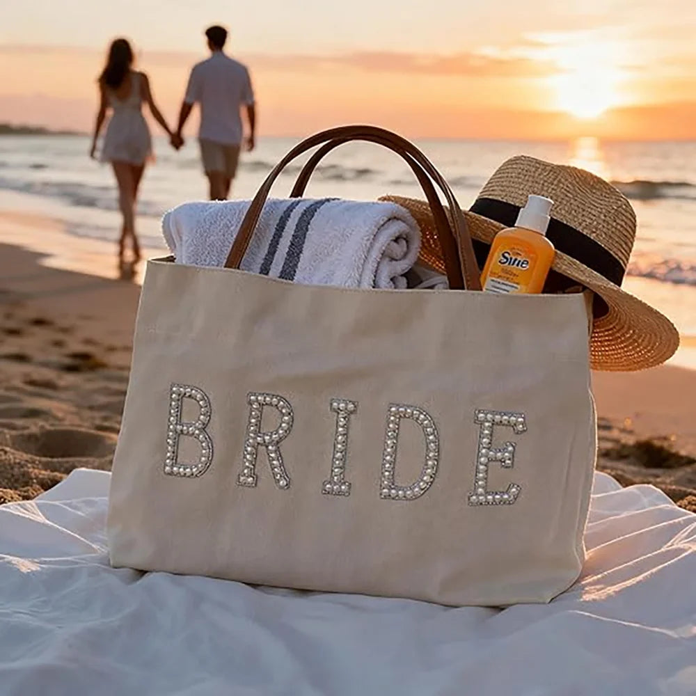 Pearl “Bride” Canvas Tote Bag