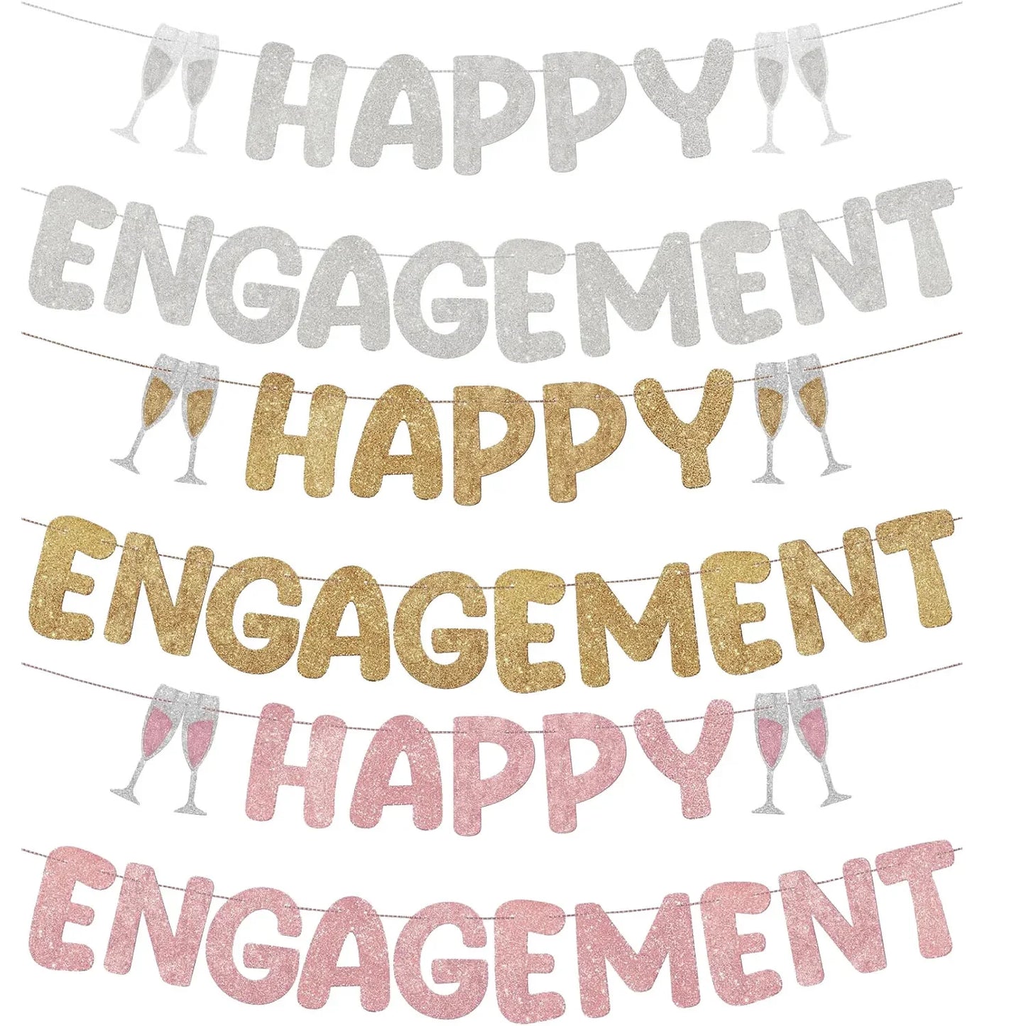 Happy Engagement Banner – Gold or Rose Gold or Silver (or 3-Pack Mix)