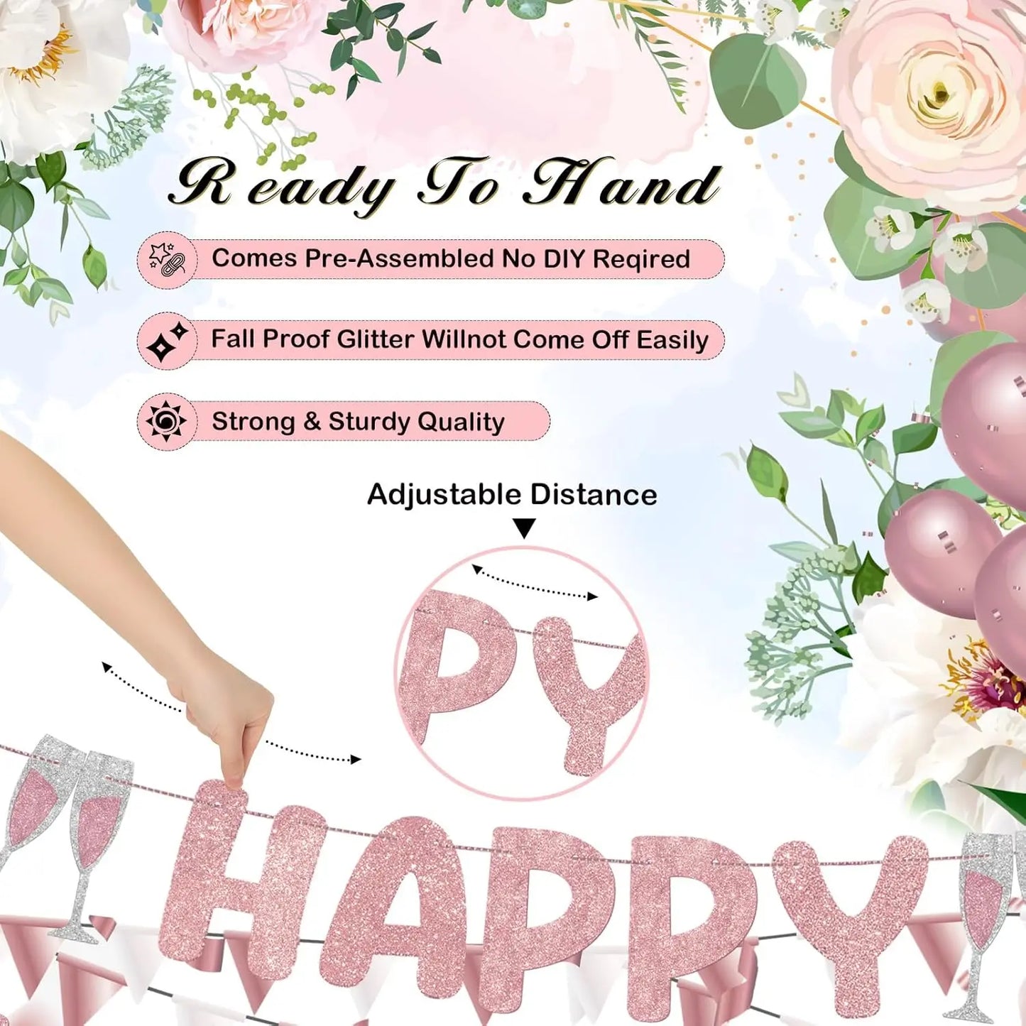 Happy Engagement Banner – Gold or Rose Gold or Silver (or 3-Pack Mix)
