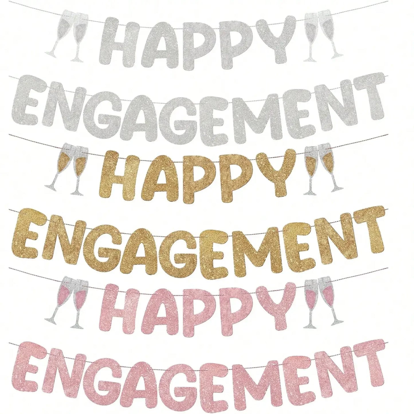 Happy Engagement Banner – Gold or Rose Gold or Silver (or 3-Pack Mix)