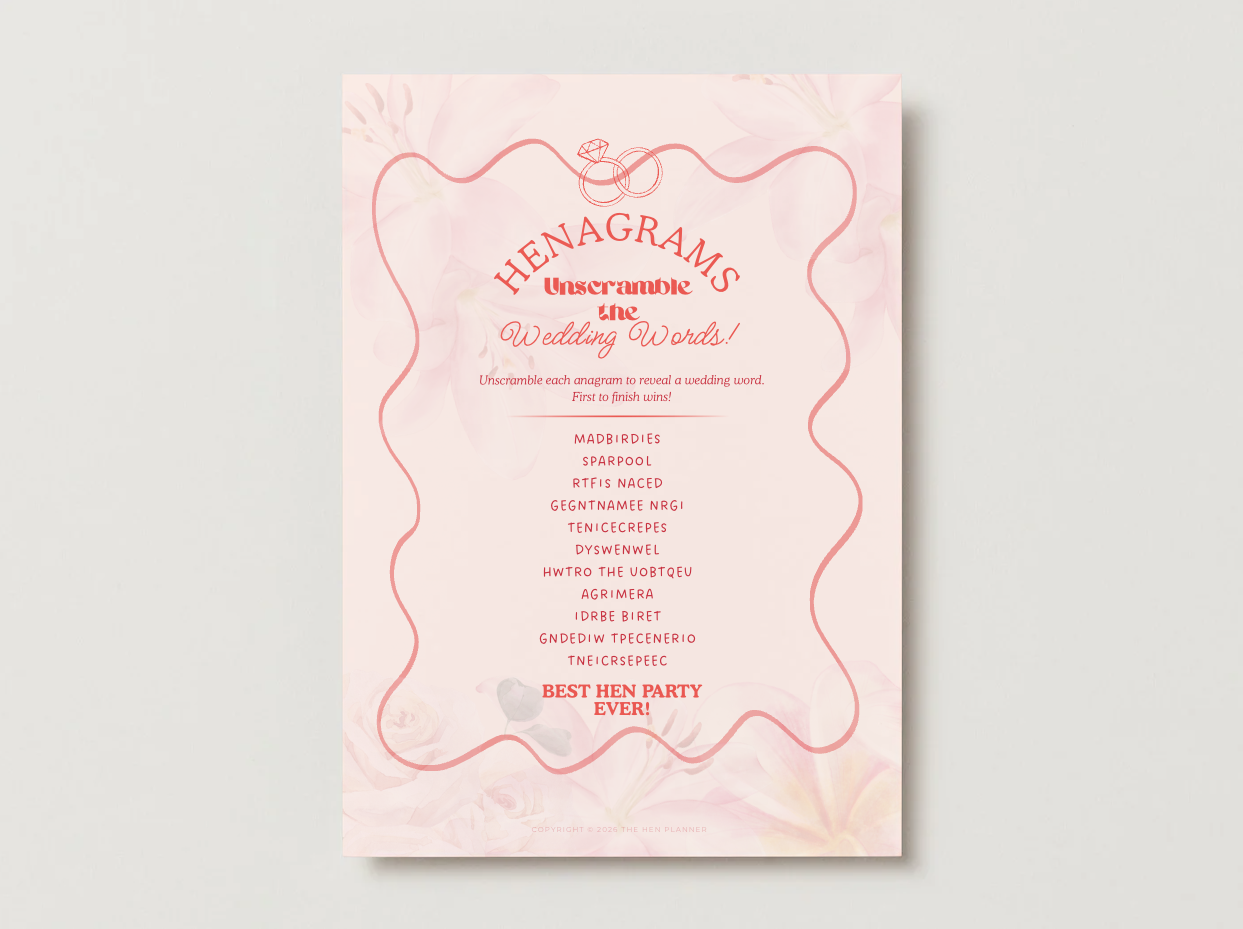 Henagrams – Wedding Word Unscramble Game