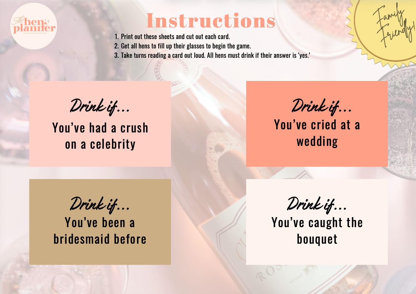 'Drink If' Hen Party & Bachelorette Drinking Game