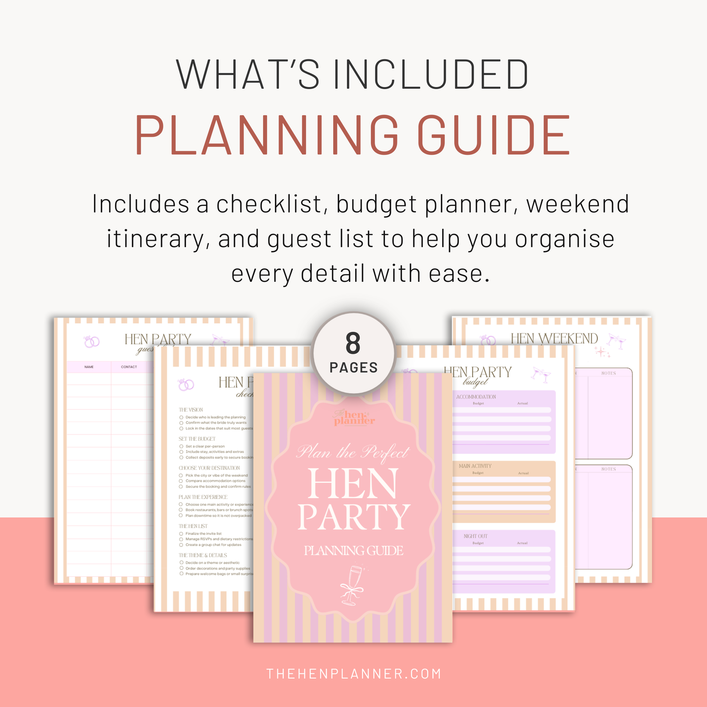 Hen Weekend Planning Guide Planner, Checklist, Budget, Itinerary & Guest List