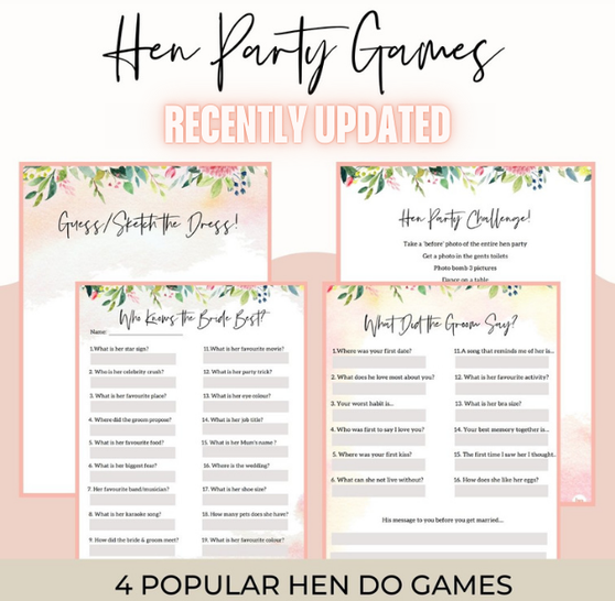 Set of 4 Hen Party Games (Download)