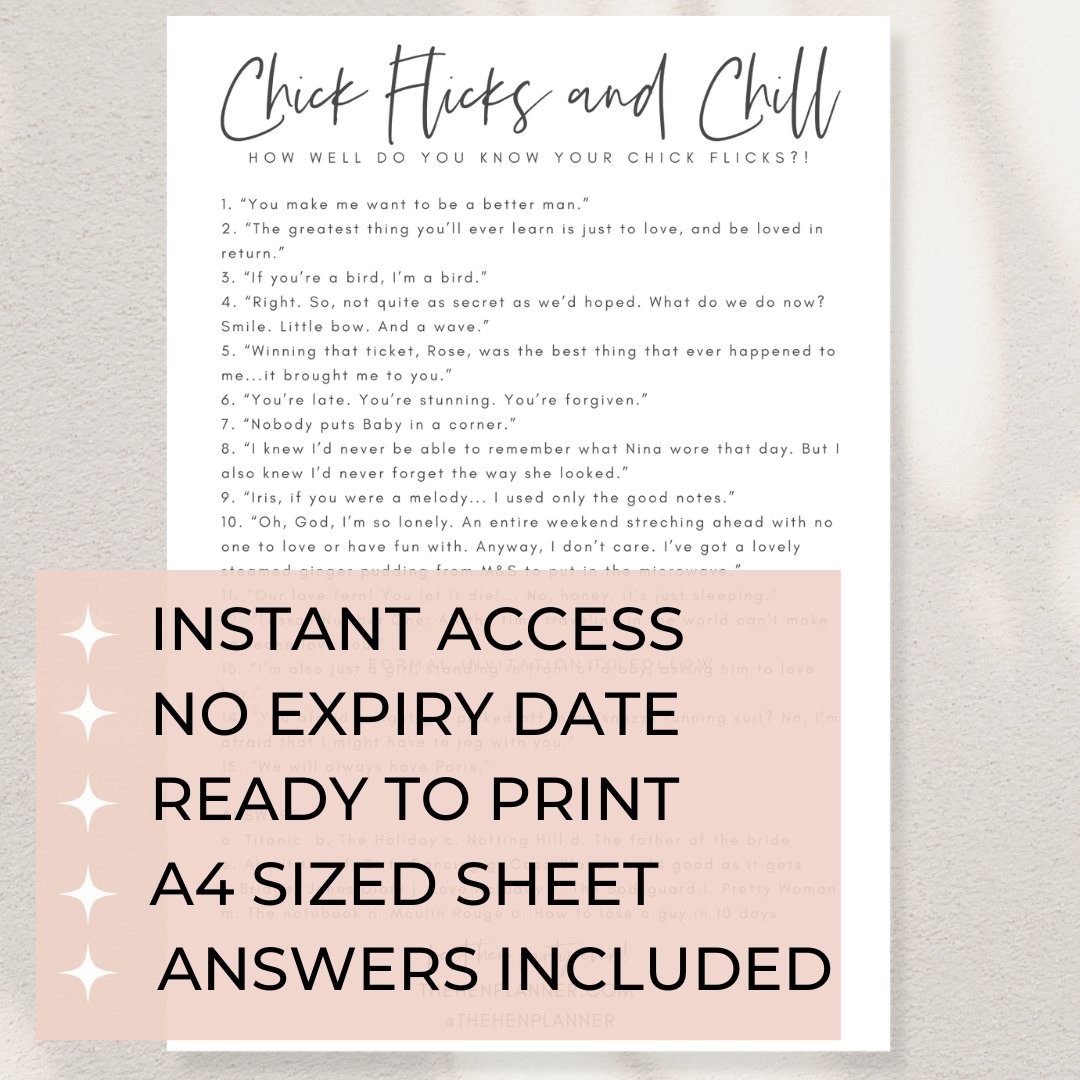Load image into Gallery viewer, Chick Flicks Hen Party Printable Game - The Hen Planner
