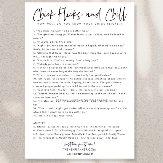 Load image into Gallery viewer, Chick Flicks Hen Party Printable Game - The Hen Planner
