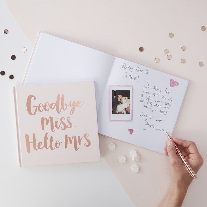 Load image into Gallery viewer, Goodbye Miss, Hello Mrs Hen Book Rose Gold Foiled - The Hen Planner
