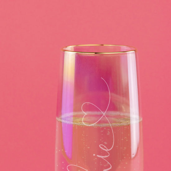 Iridescent Personalised Stemless Champagne Glass - The Hen Planner