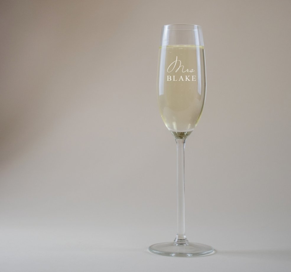 Personalised Mrs Champagne Glass - The Hen Planner