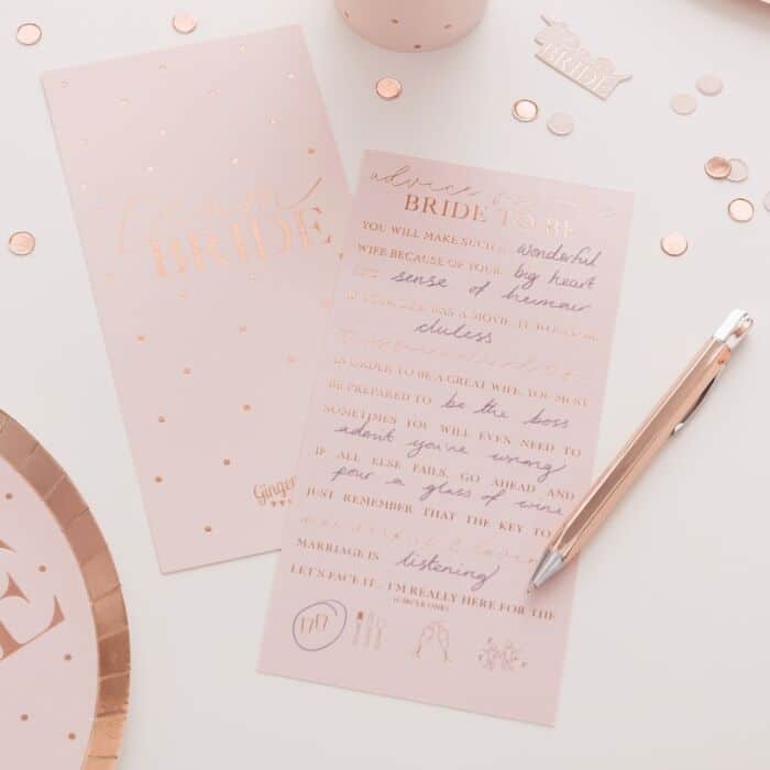 Pink Rose Gold Advice Cards - The Hen Planner