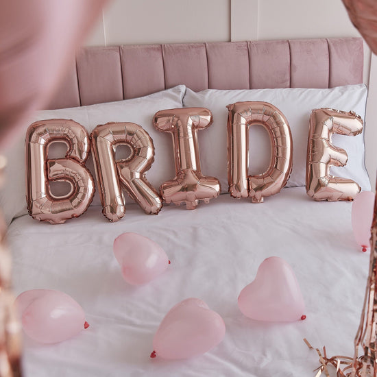 Rose Gold Bride and Heart Balloons Room Decoration Kit - The Hen Planner