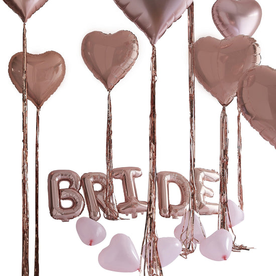 Rose Gold Bride and Heart Balloons Room Decoration Kit - The Hen Planner