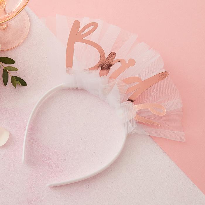 Rose Gold Bride to Be Headband with Short Veil - The Hen Planner