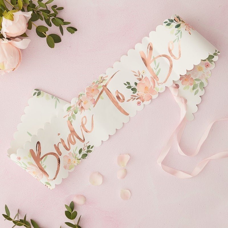 Rose Gold Floral Bride To Be Sash - The Hen Planner