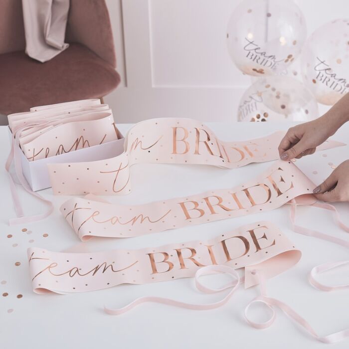 Rose Gold Team Bride Hen Party Sashes (Pack of 6) - The Hen Planner
