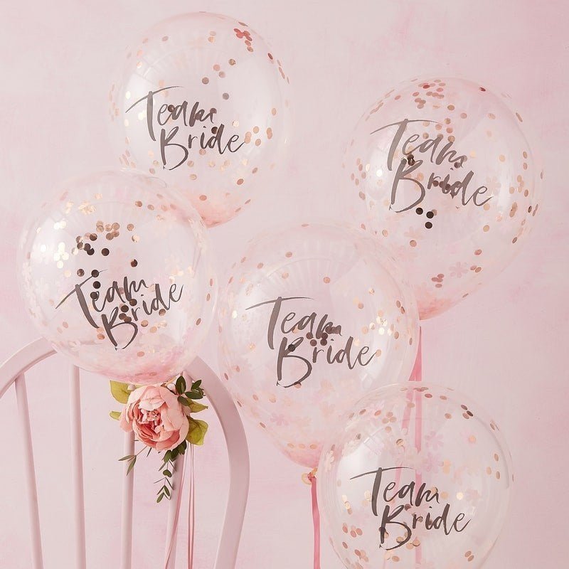 Team Bride Rose Gold Confetti Hen Party Balloons - The Hen Planner