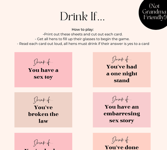 Virtual Hen Party Game Drink If (Not Family Friendly) - The Hen Planner
