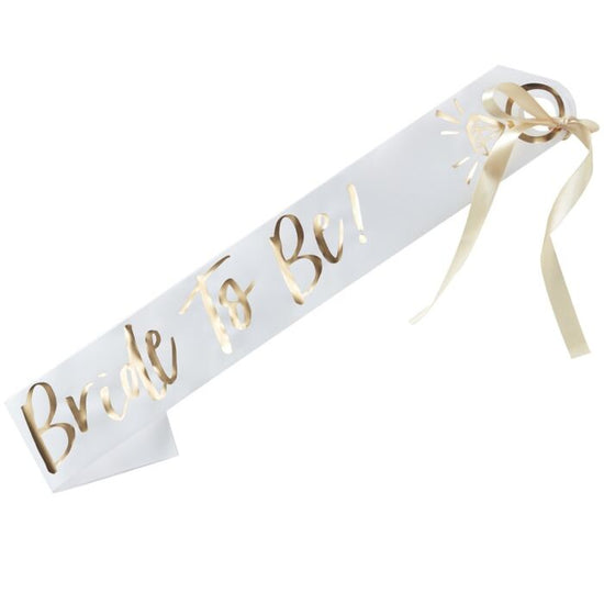 White and Gold Bride To Be Sash - The Hen Planner