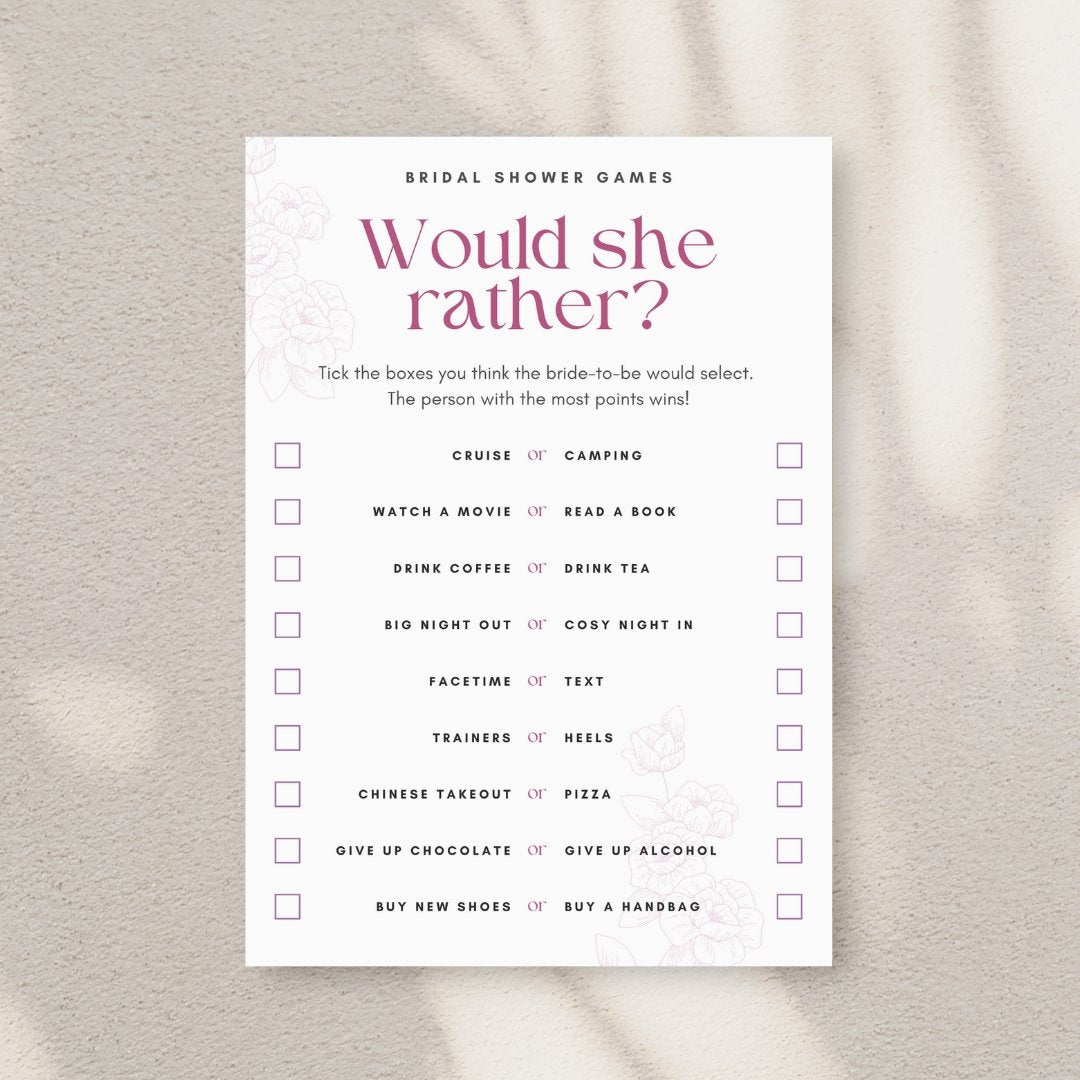 Would She Rather? Hen Party Download - The Hen Planner